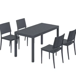 Outsunny Conjunto De Mesa Y Sillas Jardín De 5 Piezas Con Sillas Apilables Gris