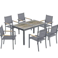 Outsunny Conjunto De Mesa Y Sillas Jardín De 7 Piezas Con Sillas Transpirables
