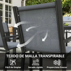 Outsunny Conjunto De Mesa Y Sillas Jardín De 7 Piezas Con Sillas Apilables Gris