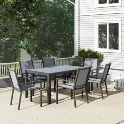 Outsunny Conjunto De Mesa Y Sillas Jardín De 7 Piezas Con Sillas Apilables Gris