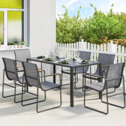 Outsunny Conjunto De Mesa Y Sillas Jardín De 7 Piezas Con Sillas Transpirables