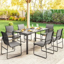 Outsunny Conjunto De Mesa Y Sillas Jardín De 7 Piezas Con Sillas Transpirables
