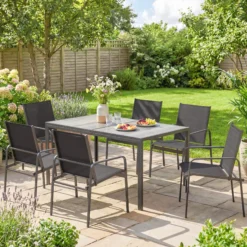 Outsunny Conjunto De Mesa Y Sillas Jardín De 7 Piezas Con Sillas Transpirables