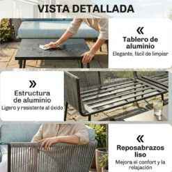 Outsunny Conjunto De Muebles De Ratán 2 Sofá De 2 Plazas Sofá De Esquina Mesa