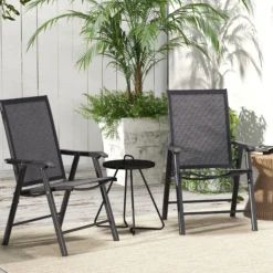 Outsunny Conjunto De 2 Sillas De Camping Plegables Con Reposabrazos Para Jardín
