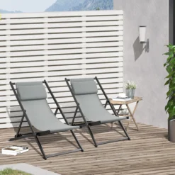 Outsunny Conjunto De 2 Tumbonas Plegables De Aluminio 58x96,5x91,5 Cm Gris