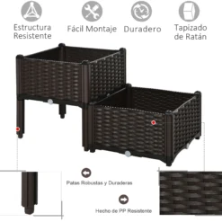 Outsunny Conjunto 2 Jardineras Cuadradas Con Agujeros Drenaje 40x40x26/44cm