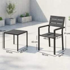 Outsunny Conjunto Jardín Exterior De 3 Piezas Con 2 Sillas Y Mesa De Hdpe Negro