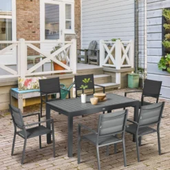 Outsunny Conjunto Muebles De Jardín Con Mesa Extensible 8 Sillas Apilables Gris