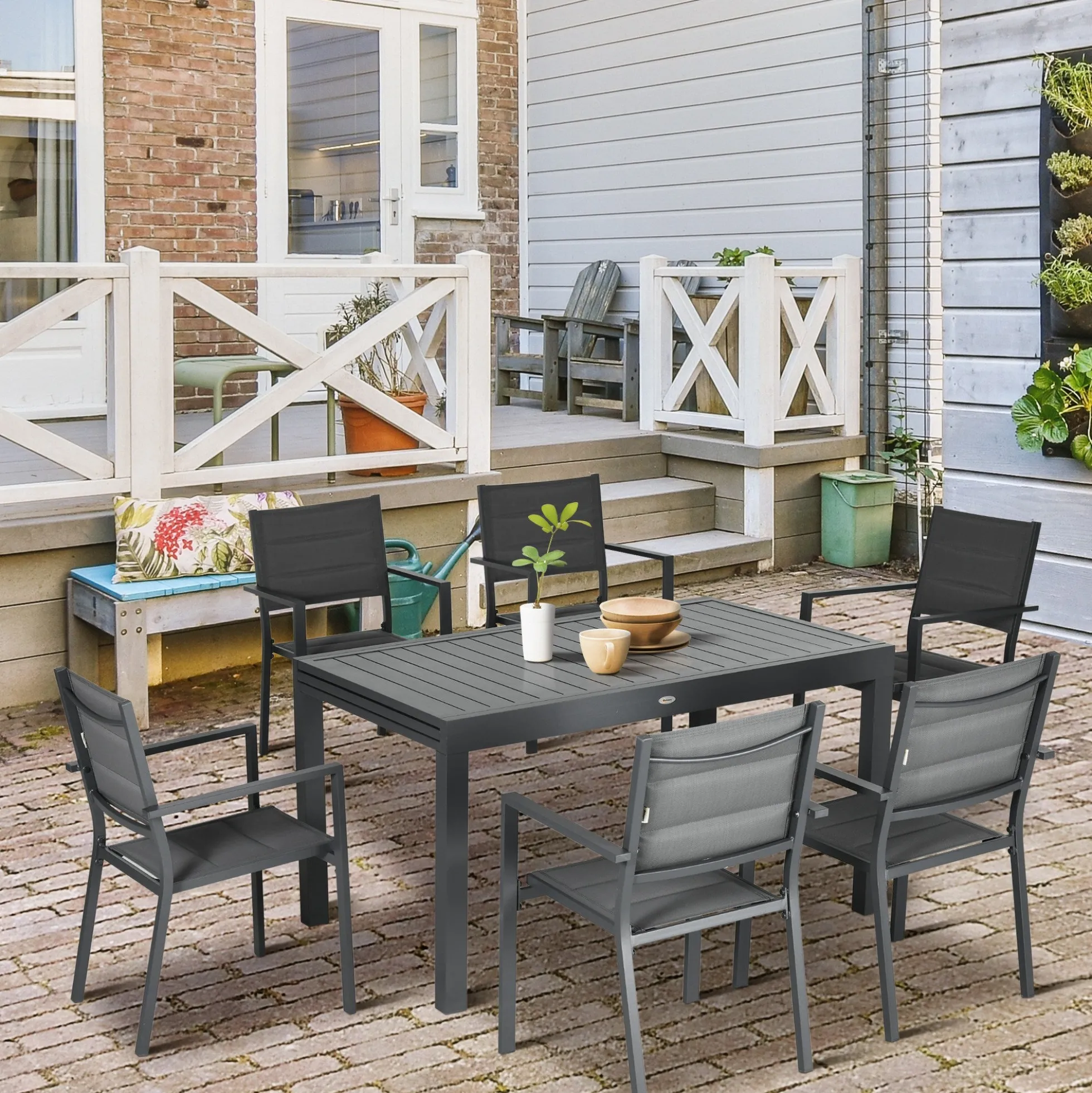 Outsunny Conjunto Muebles De Jardín Con Mesa Extensible 8 Sillas Apilables Gris