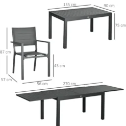 Outsunny Conjunto Muebles De Jardín Con Mesa Extensible 8 Sillas Apilables Gris