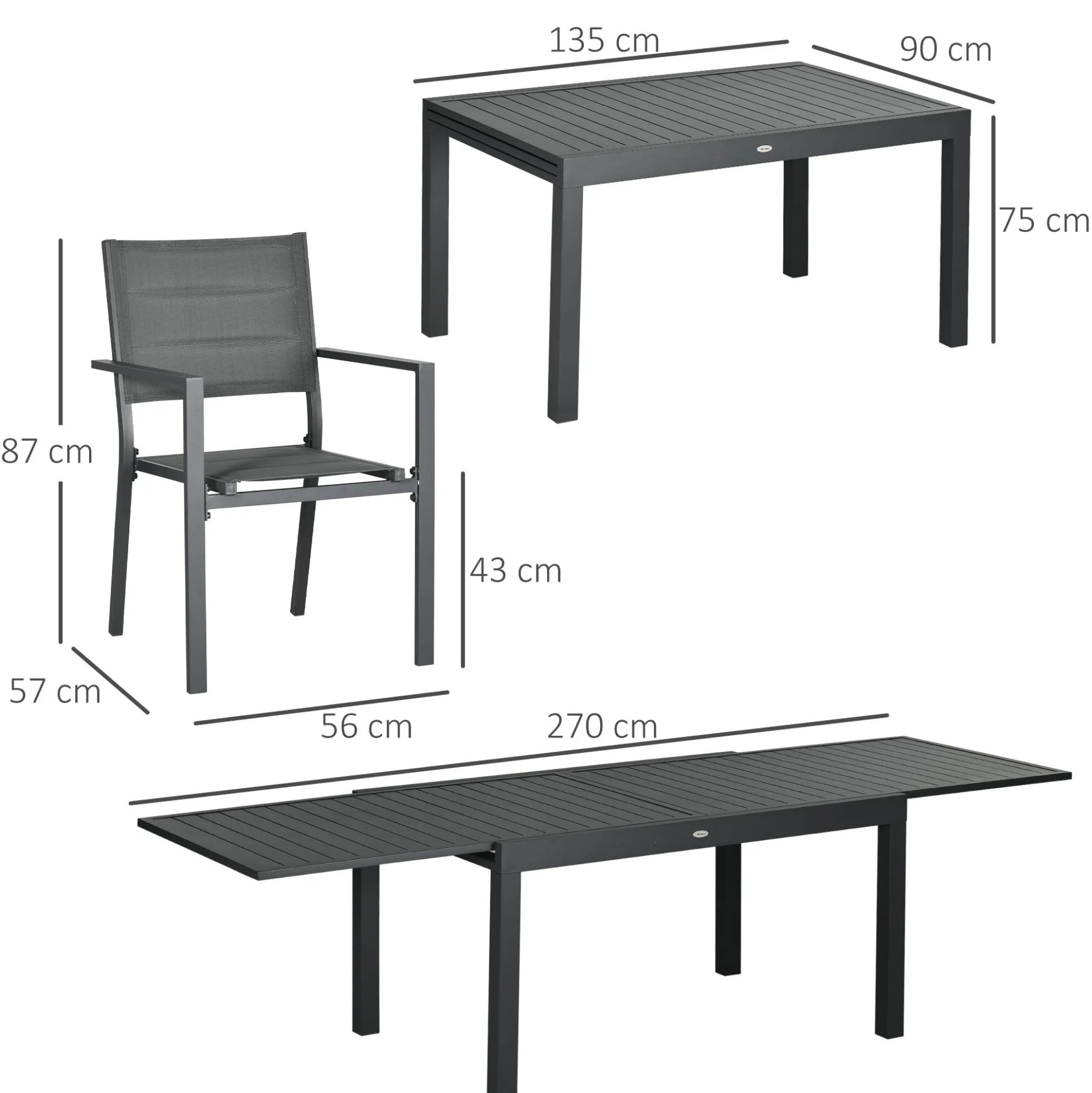 Outsunny Conjunto Muebles De Jardín Con Mesa Extensible 8 Sillas Apilables Gris