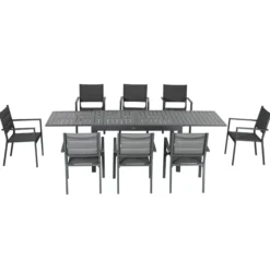 Outsunny Conjunto Muebles De Jardín Con Mesa Extensible 8 Sillas Apilables Gris