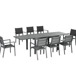 Outsunny Conjunto Muebles De Jardín Con Mesa Extensible 8 Sillas Apilables Gris