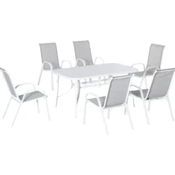 Outsunny Conjunto Muebles De Jardín De 7 Piezas Con Orificio Para Sombrilla Gris