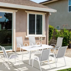Outsunny Conjunto Muebles De Jardín De 7 Piezas Con Orificio Para Sombrilla Gris