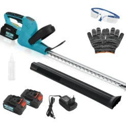 Outsunny Cortasetos Eléctrico Con 2 Baterías De 4000mah Y Cuchilla De 51 Cm Azul