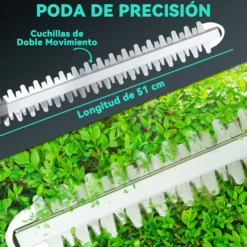 Outsunny Cortasetos Eléctrico Con 2 Baterías De 4000mah Y Cuchilla De 51 Cm Azul