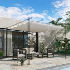 Outsunny Cubierta Para Pérgola Retráctil 2,5x2,55m Para Marco De 3x3 M Crema