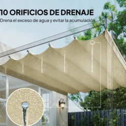 Outsunny Cubierta Para Pérgola Retráctil 2,5x2,55m Para Marco De 3x3 M Crema