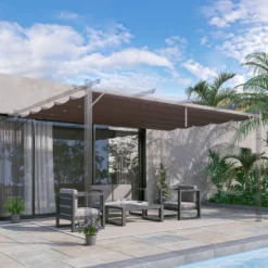 Outsunny Cubierta Para Pérgola Retráctil 3,5x2,6 M Para Marco De 4x3 M Café