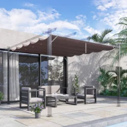 Outsunny Cubierta Para Pérgola Retráctil 2,5x2,55m Para Marco De 3x3 M Café