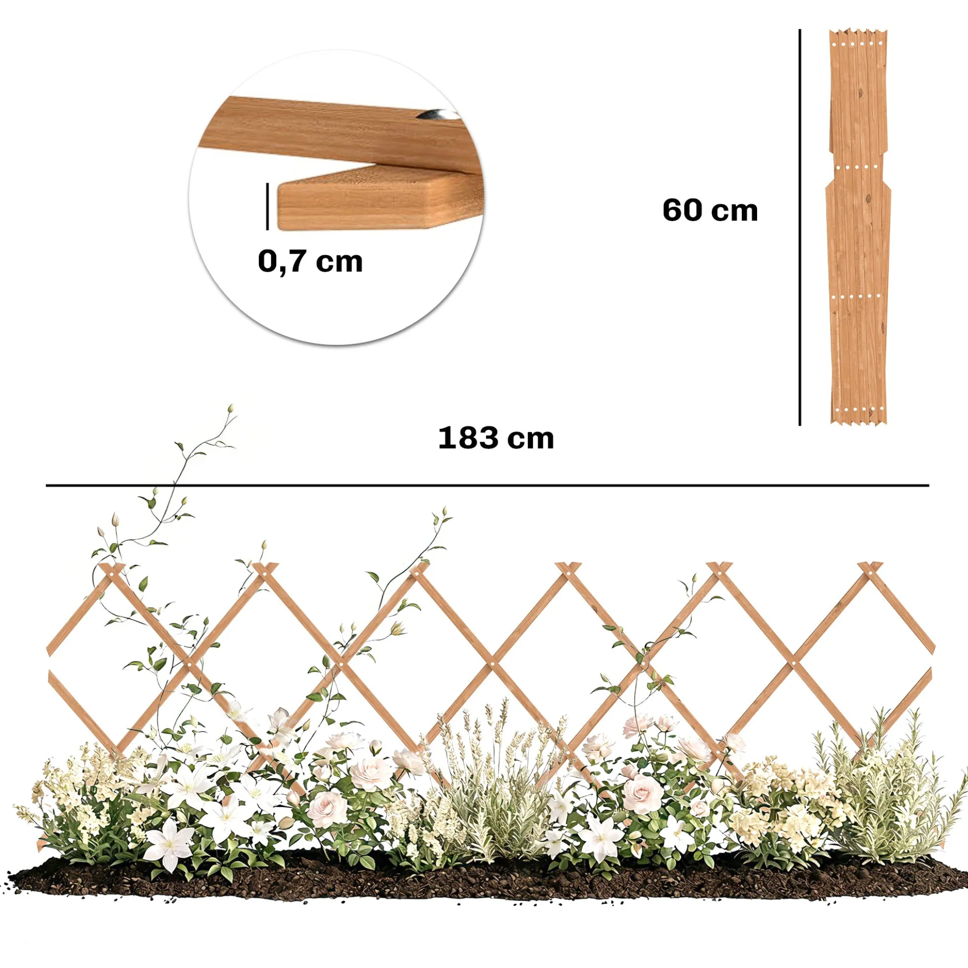 Outsunny Enrejado De Jardín De Madera Extensible 180x60 Cm Marrón Claro