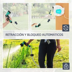 Outsunny Enrollador De Manguera Para Jardín De Pared 25+2 M Gris Claro