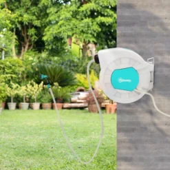 Outsunny Enrollador De Manguera Para Jardín De Pared 25+2 M Gris Claro