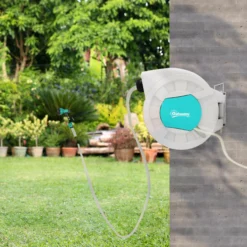 Outsunny Enrollador De Manguera Para Jardín 20+2 M Bloqueo Retorno Automático