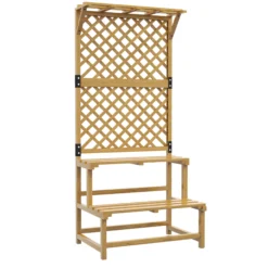 Outsunny Estantería Para Plantas De Madera Con Enrejado 75x50x166 Cm Natural