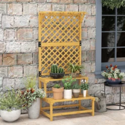 Outsunny Estantería Para Plantas De Madera Con Enrejado 75x50x166 Cm Natural