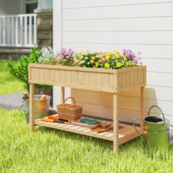 Outsunny Huerto Urbano Elevada De Madera Con Estante 110x46x76 Cm Natural