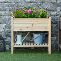 Outsunny Huerto Urbano Elevado Con Estante 90x40x81cm Mesa De Cultivo De Madera
