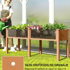 Outsunny Huerto Urbano Elevado De Madera Con 6 Orificios De Drenaje Marrón