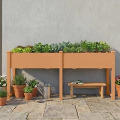 Outsunny Huerto Urbano Elevado De Madera Con 6 Orificios De Drenaje Marrón