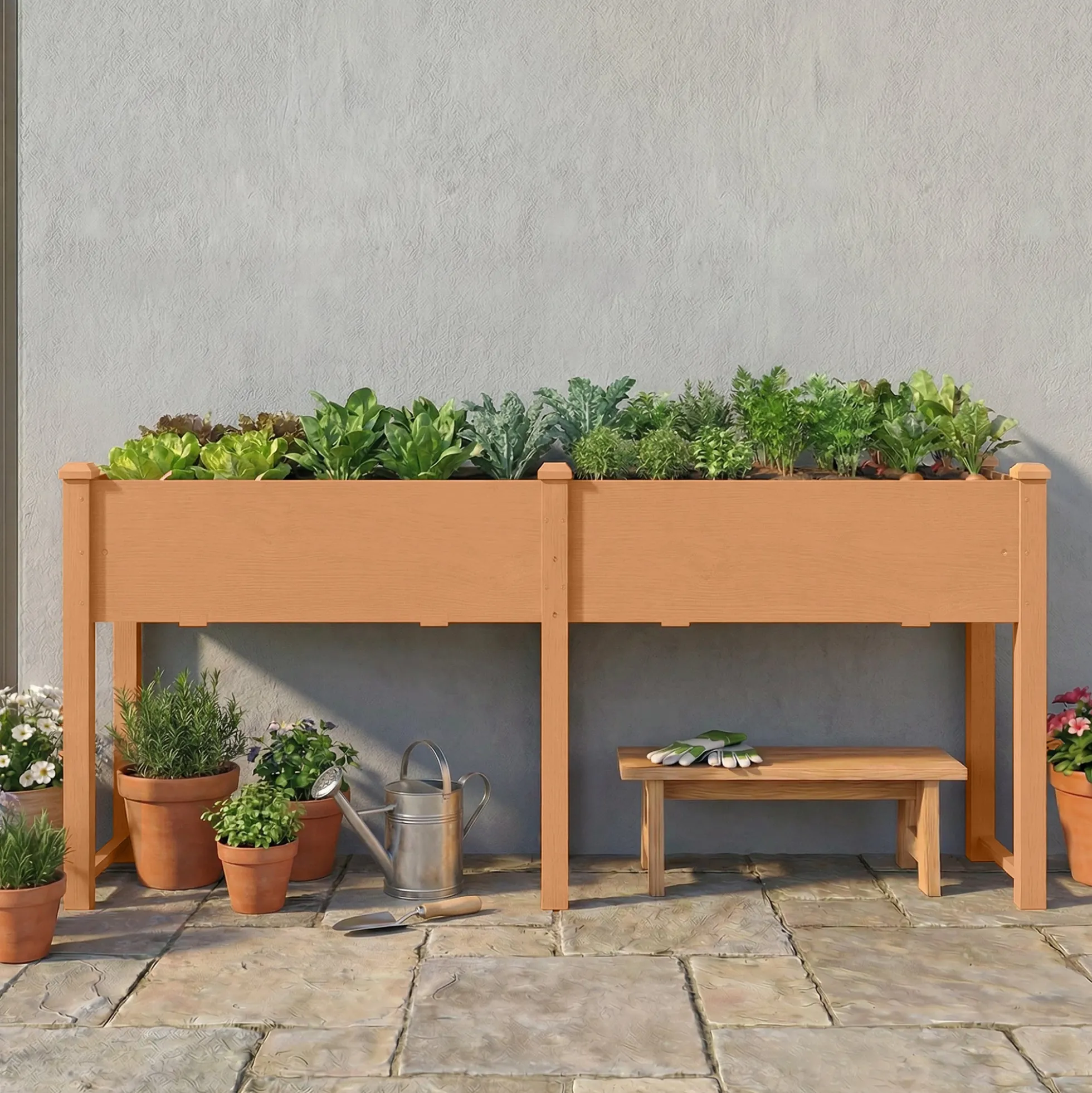Outsunny Huerto Urbano Elevado De Madera Con 6 Orificios De Drenaje Marrón
