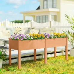 Outsunny Huerto Urbano Elevado De Madera Con 6 Orificios De Drenaje Marrón