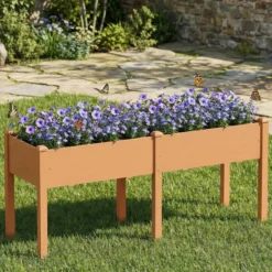 Outsunny Huerto Urbano Elevado De Madera Con 6 Orificios De Drenaje Marrón