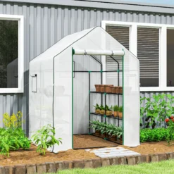 Outsunny Invernadero De Exterior Con 6 Estantes Puerta Enrollable 140x143x190 Cm