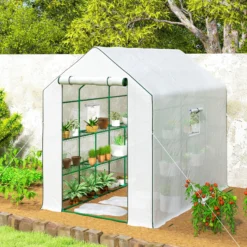 Outsunny Invernadero De Exterior Con 1 Estantes Puerta Enrollable 140x213x190 Cm