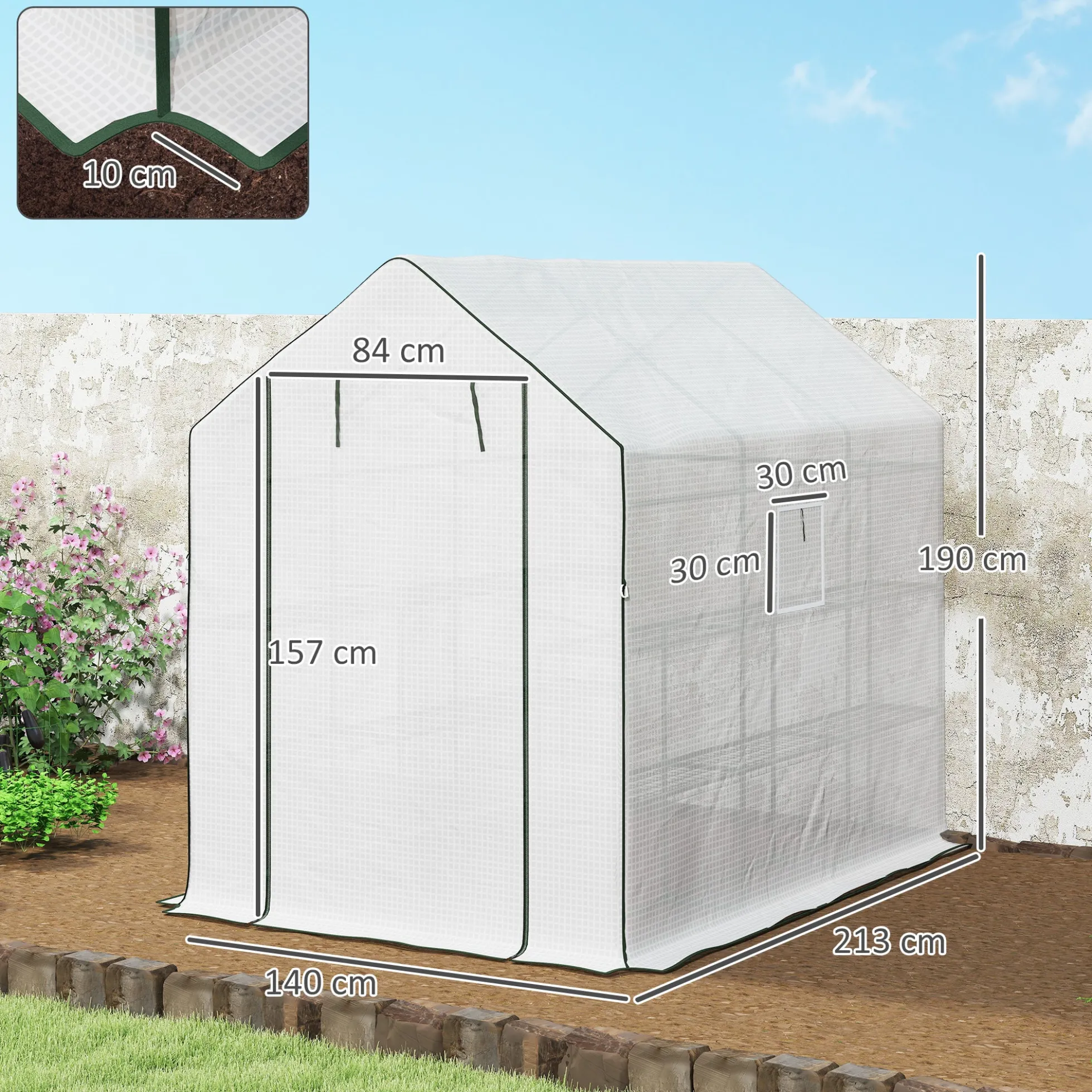Outsunny Invernadero De Exterior Con 1 Estantes Puerta Enrollable 140x213x190 Cm