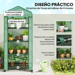 Outsunny Invernadero De Exterior Con 4 Estantes Ruedas Y Cubierta De Pe Verde
