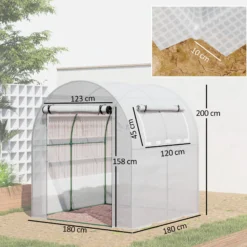 Outsunny Invernadero De Jardín 180x180x200 Cm Puerta Enrollable Ventana De Malla