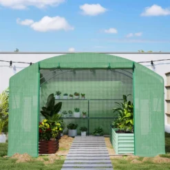 Outsunny Invernadero De Túnel 4x3x2 M Con 6 Ventanas 3 Puertas Enrollables Verde