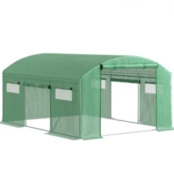 Outsunny Invernadero De Túnel 4x3x2 M Con 6 Ventanas 3 Puertas Enrollables Verde