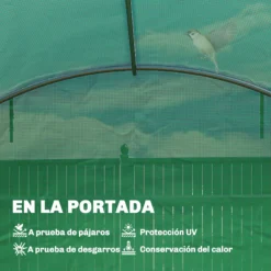 Outsunny Invernadero De Túnel 6x4x2 M Con 2 Varillas De Soporte Y Puertas Verde