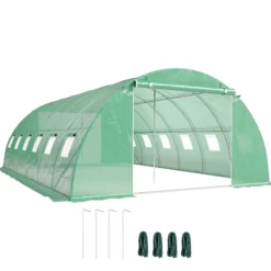 Outsunny Invernadero De Túnel 6x4x2 M Con 2 Varillas De Soporte Y Puertas Verde