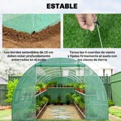 Outsunny Invernadero De Túnel 8x3x2 M Con 12 Ventanas Cubierta Pe Cultivo Verde