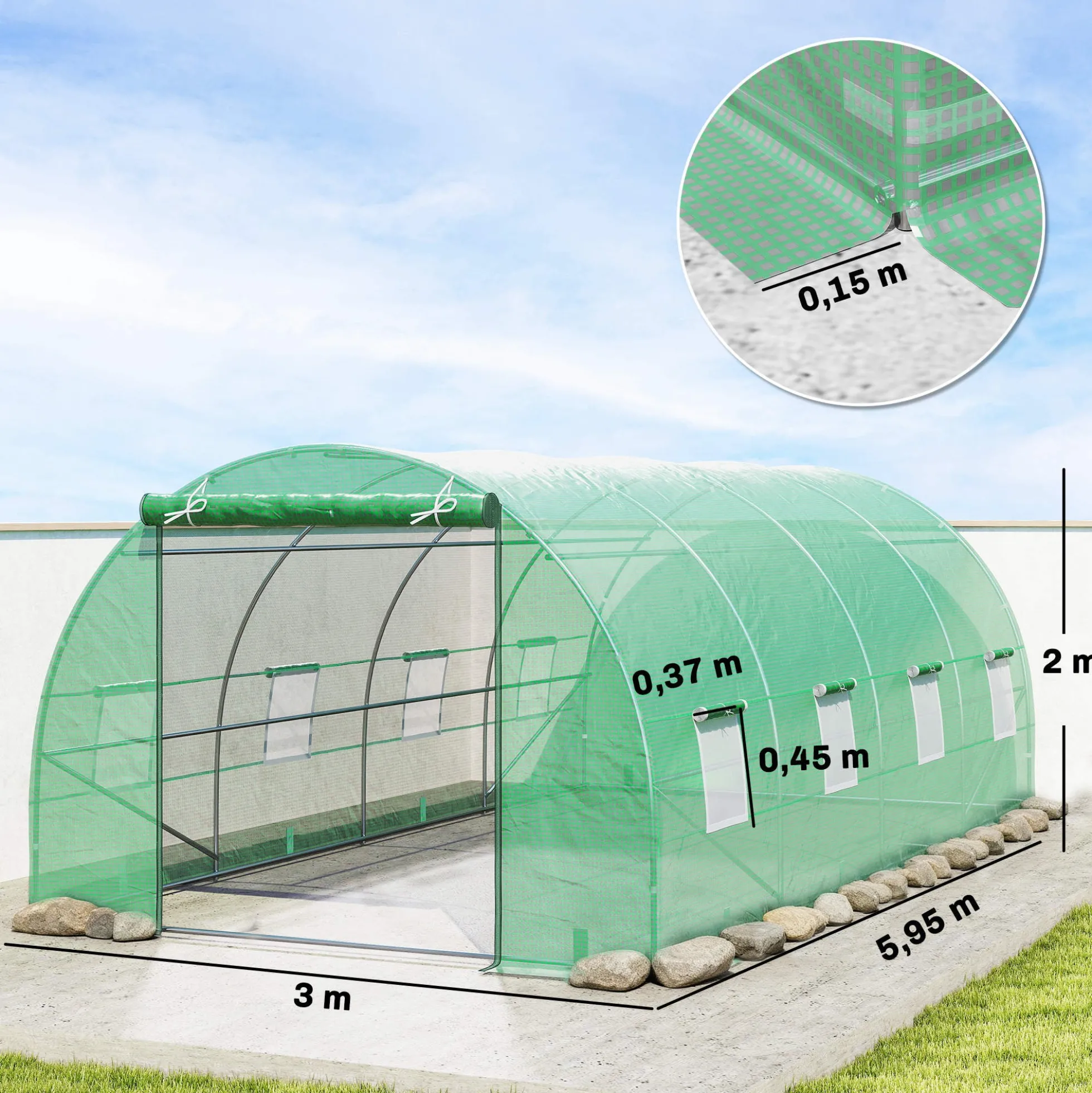 Outsunny Invernadero De Túnel 600x300x200cm Con 8 Ventanas Para Cultivos Plantas